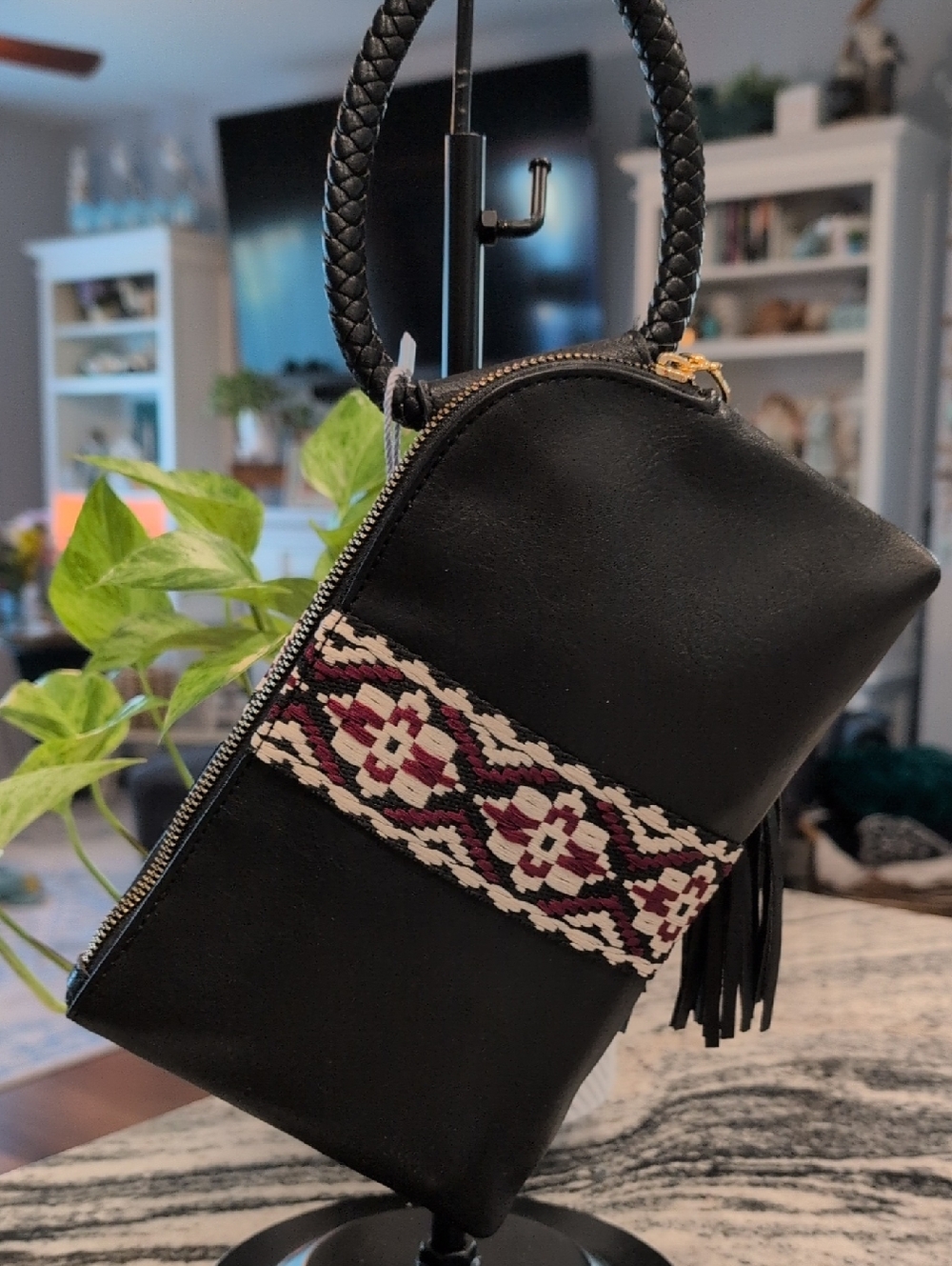 Black Clutch Wristlet Crossbody with Southwestern Design